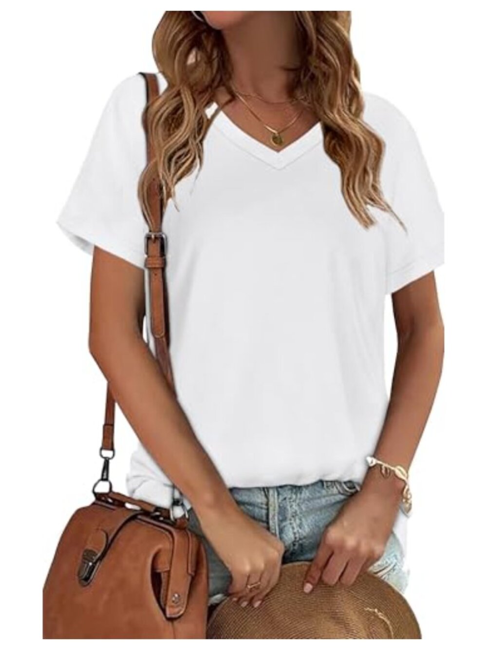 Womens V Neck Short Sleeve Tunic T-Shirt Casual Loose Summer Top